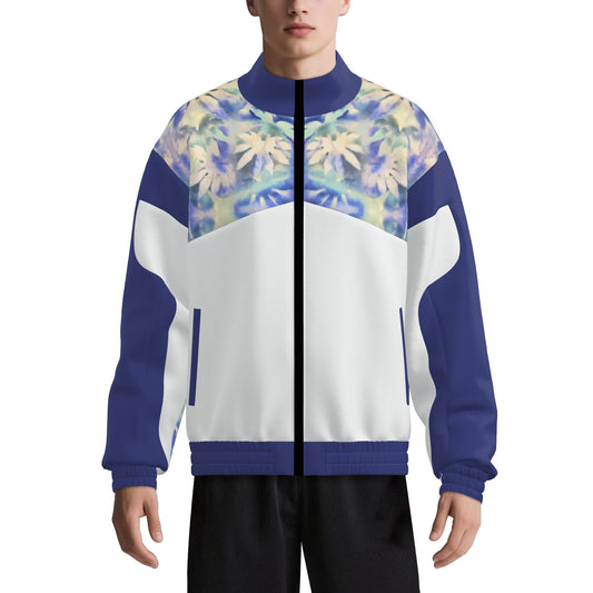 viral ultra cool trending unique designer Melammu navy and white raglan jacket with botanical detail wearable art
