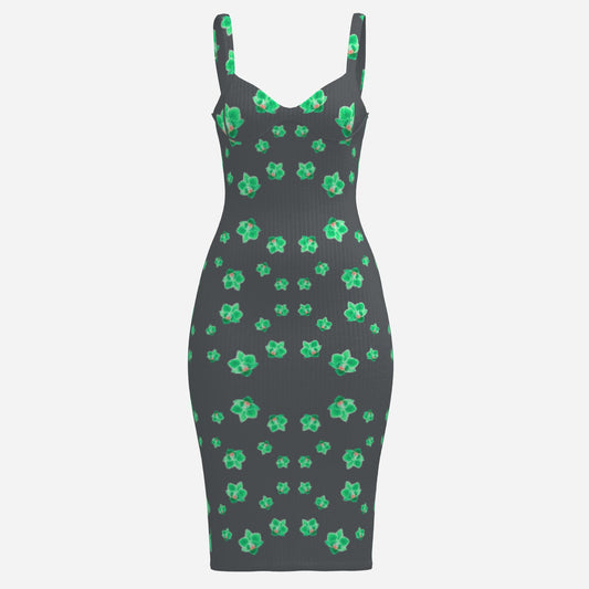 Neon green Orchid on charcoal dress stunning Melammu v neck sleeveless strappy dress