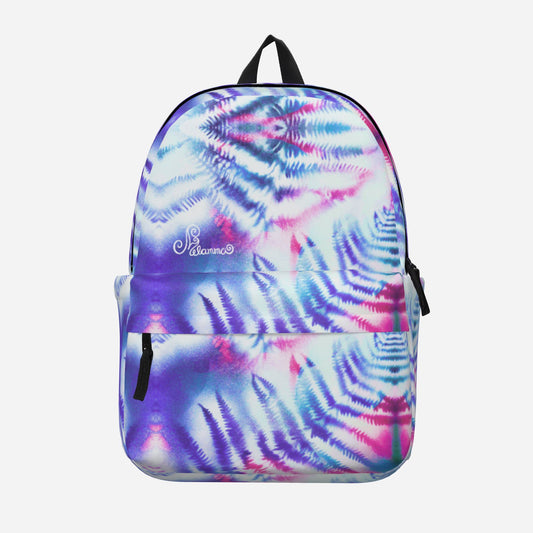 Melammu purple white pink fern art backpack bold wearable art