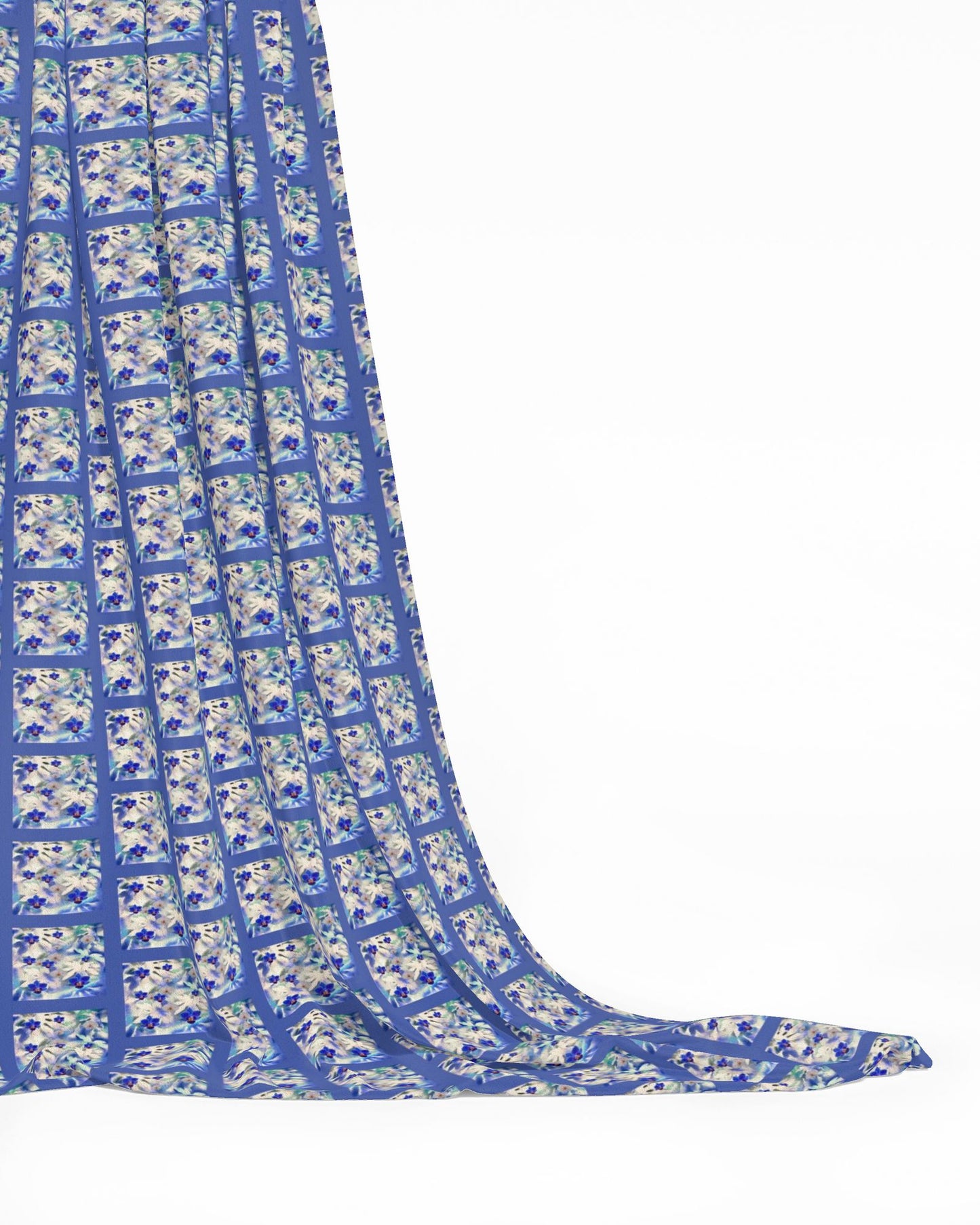 16 Melammu blue orchid on botanical print tile half drop fabric