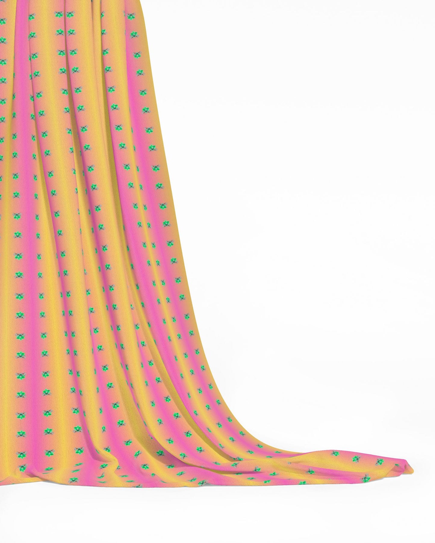 18 Melammu bright green orchid cluster on pink and yellow fabric
