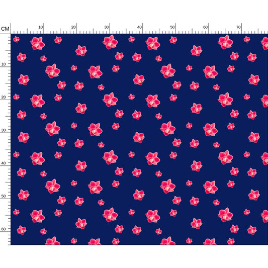 bright bold infrared orchids on black melammu designer artist fabric botanical design