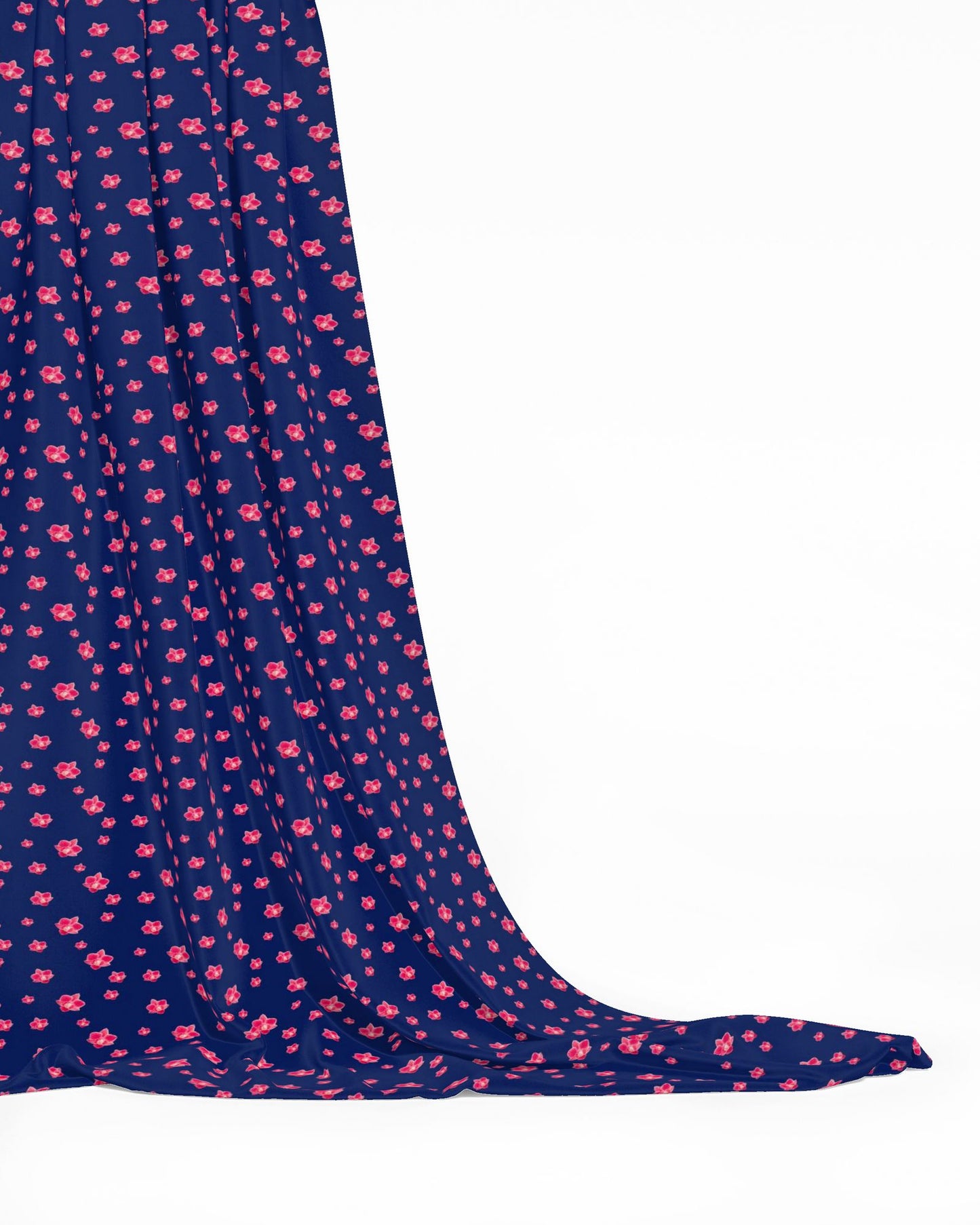 Melammu bright pinky red orchids on navy fabric