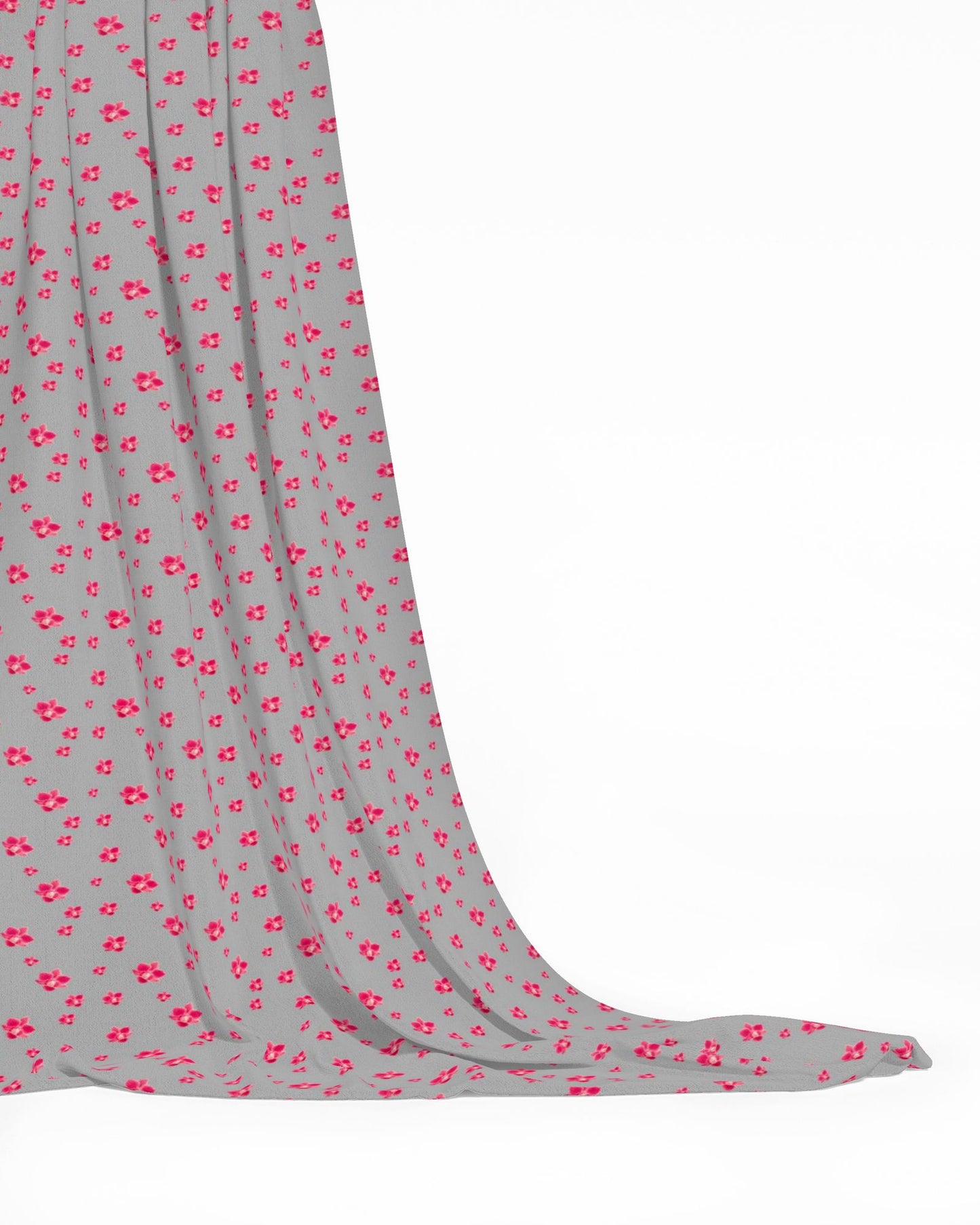 Melammu pink red orchids on grey back fabric