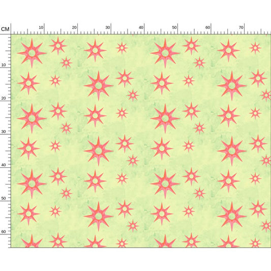 Melammu artist textiles fabric dark red 3d illustrated 8 point stars on lime green textured designer fabric