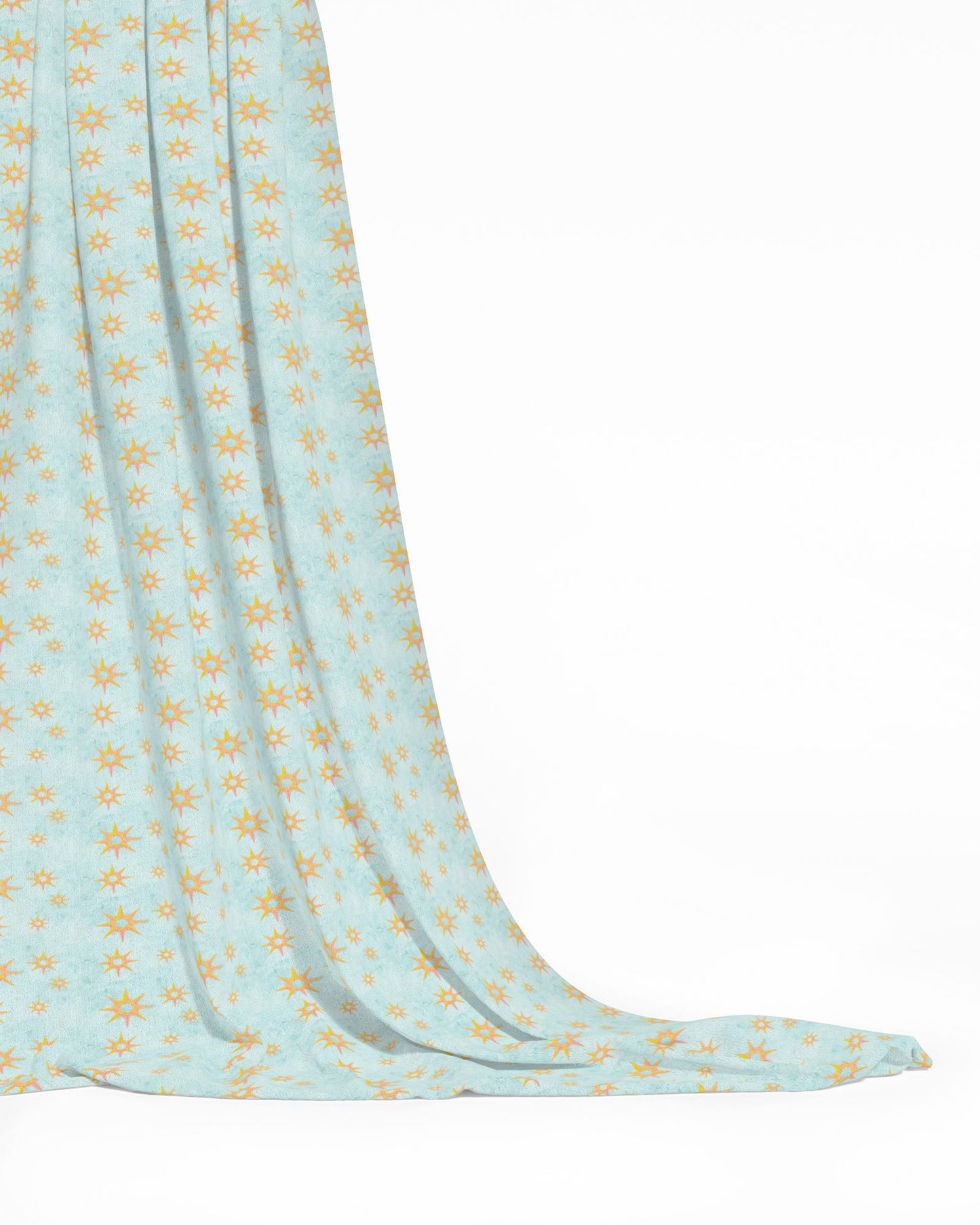 Melammu 8 point gold and pink 3d star on light blue fabric