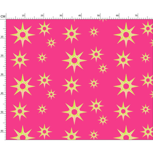 Melammu artist textiles fabric neon yellow 3d illustrated 8 point stars on hot pink bold colour designer fabric