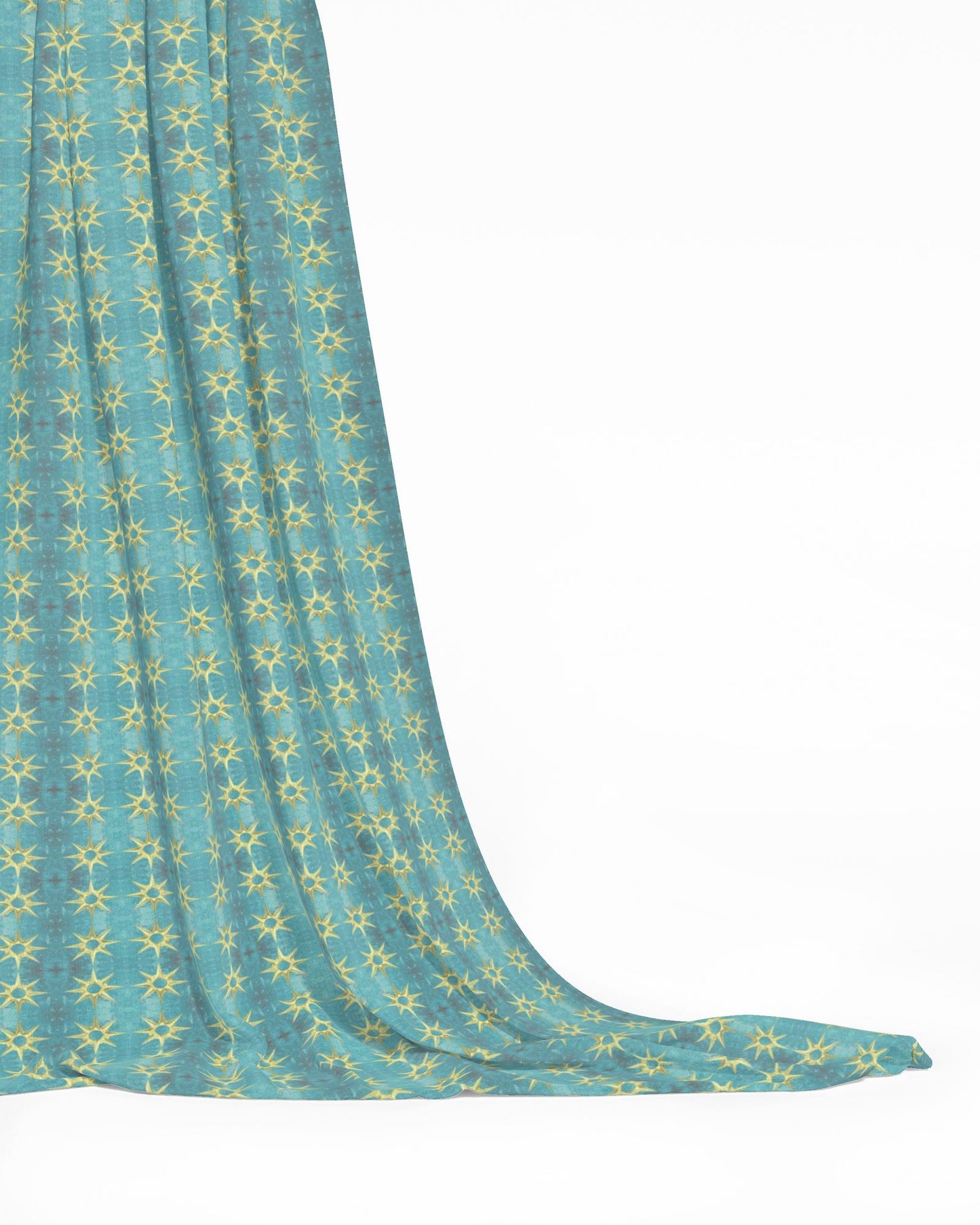 Melammu 3d gold 8 point star on blue textured background fabric