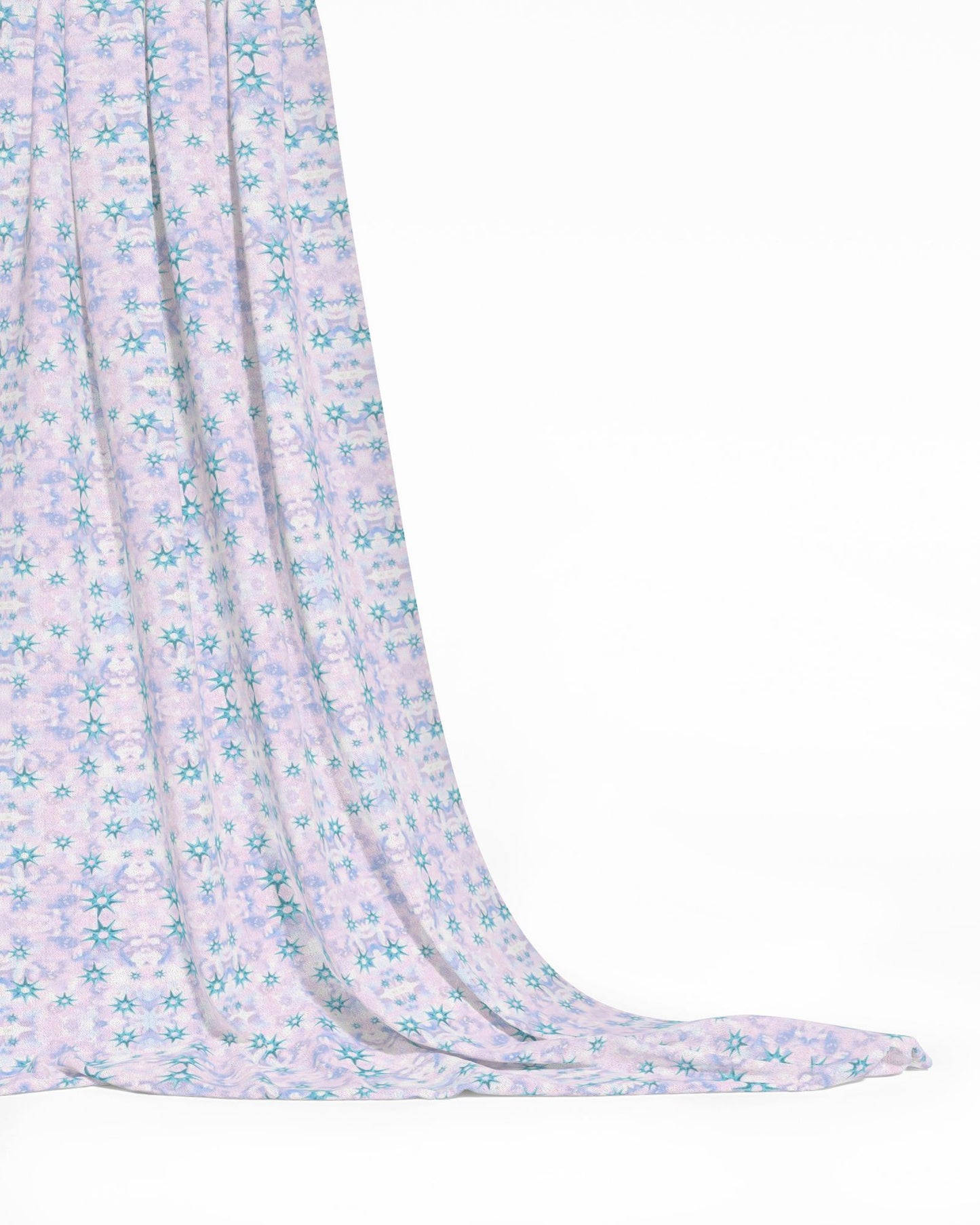 Melammu celestial metallic blue stars on pink lilac botanical fabric