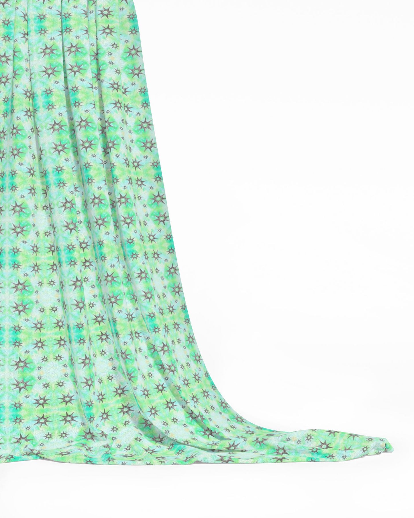 Melammu grey metallic stars on green and blue botanical print fabric