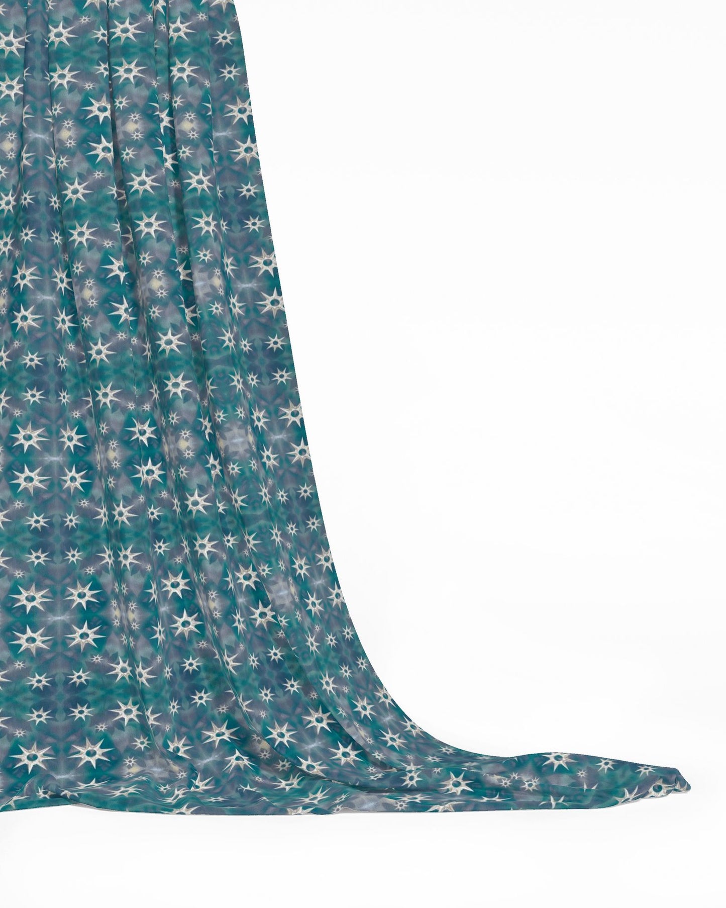 Melammu celestial silver 3d stars on navy green fabric
