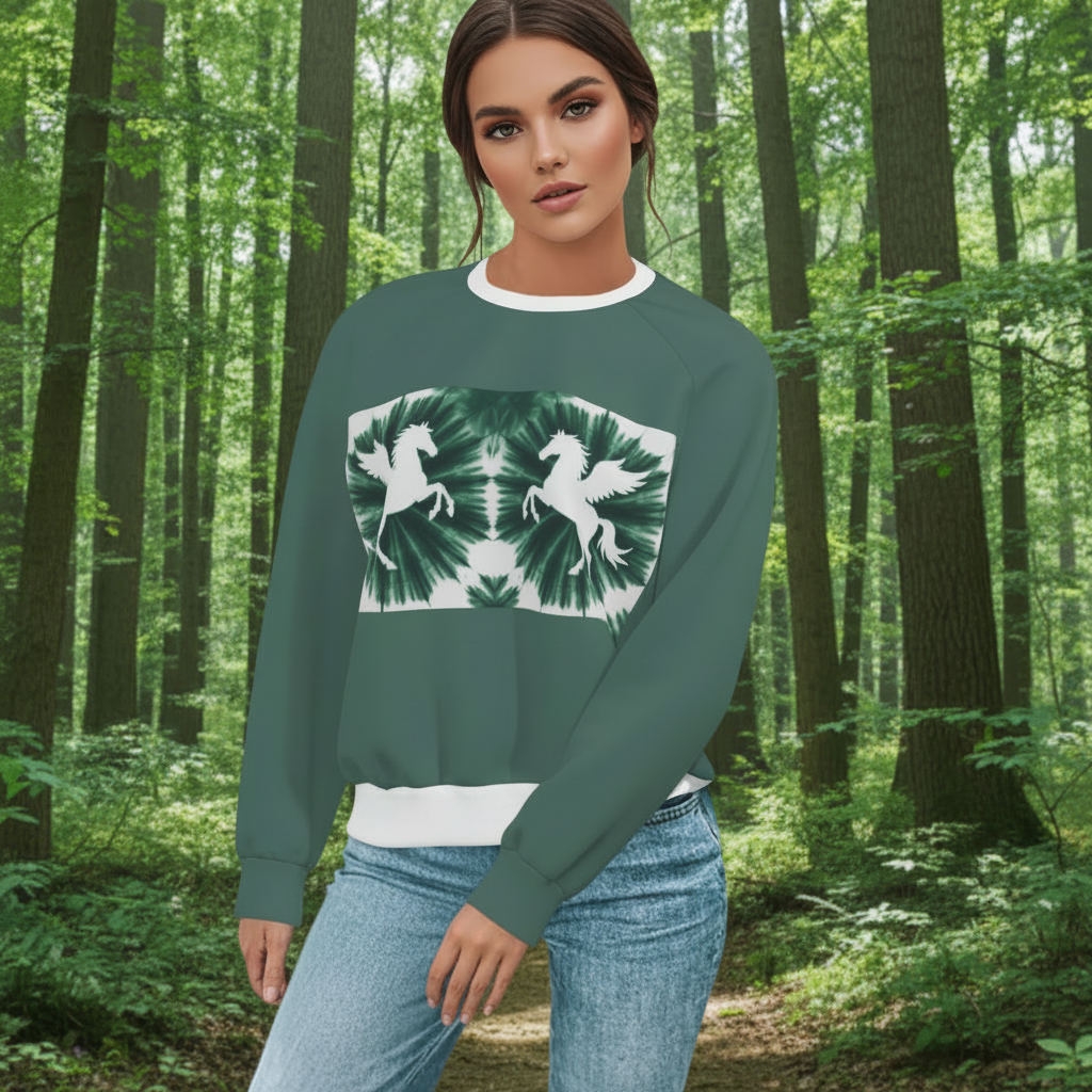 Melammu pastel dark green pegasus on tiedye Women's Sweatshirt