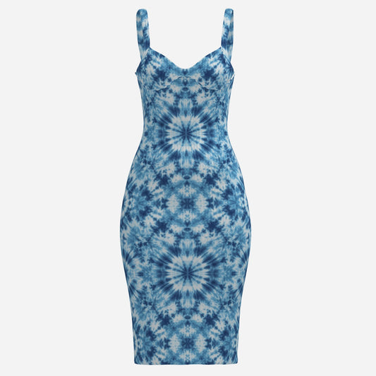 Melammu navy blue geometric tie-dye print Women's dress designer cool trendy viral stunning
