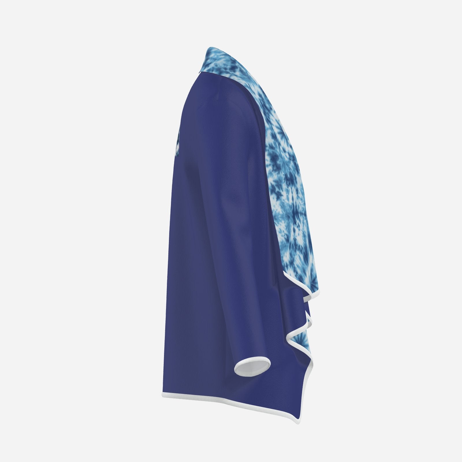 designer Navy cardigan with a vibrant tie-dye interior lining, Pegasus mirror motif and Melammu logo at the upper back. White trim, relaxed fit, sizes S–6XL. Perfect for festivals, parties and elevated casual looks.