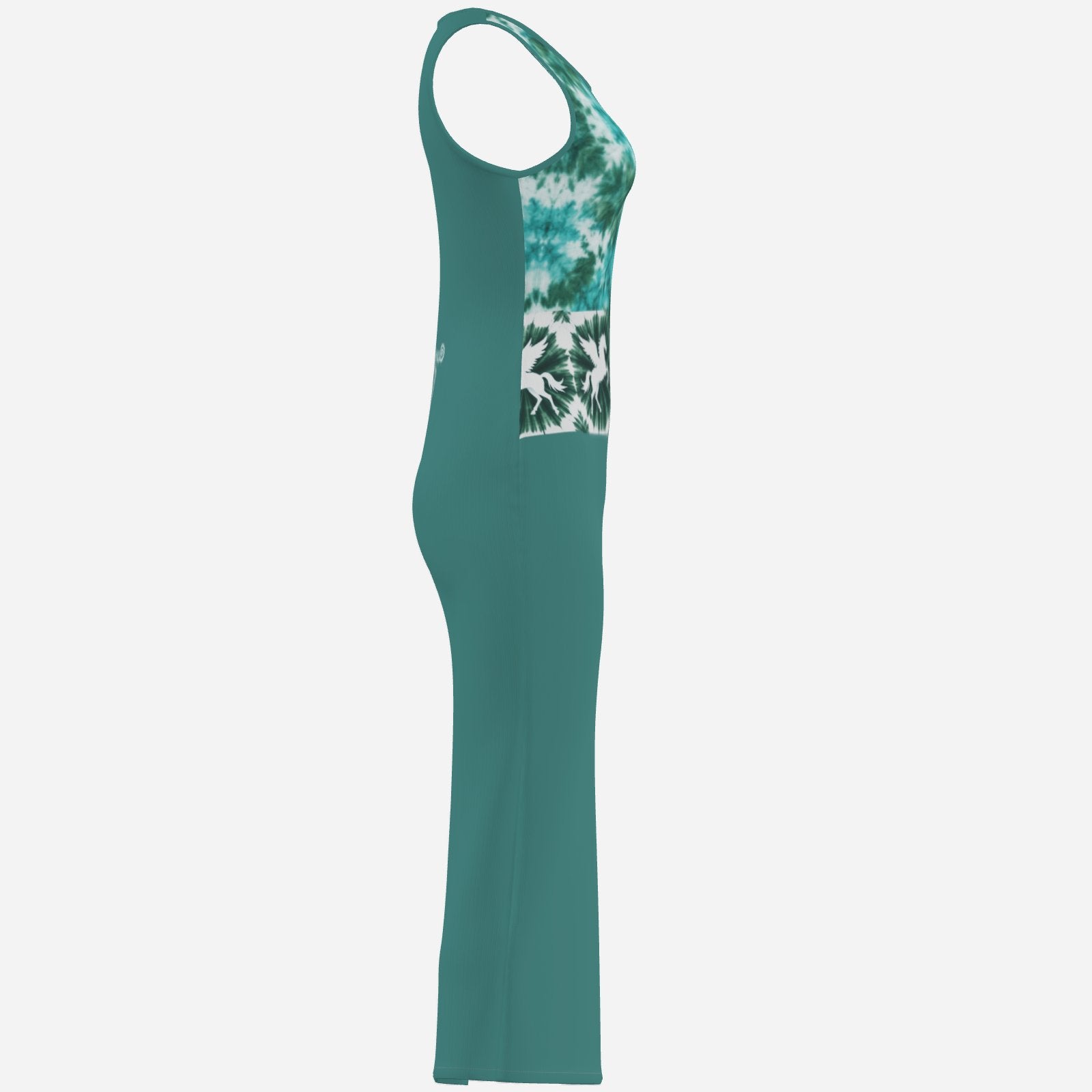 designer cool dark green pegasus mirror print Valentina Theodora original with tie-dye detail Melammu maxi dress stunning wearable art day and night comfortable and trendy