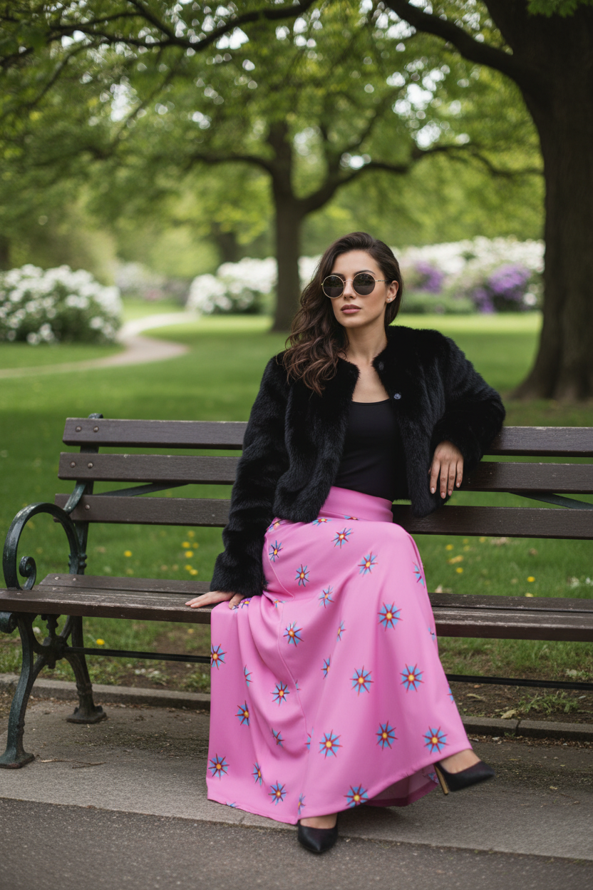 designer Valentina Theodora maxi flare skirt bubblegum pink bold delicious long celestial ultra cool statement piece