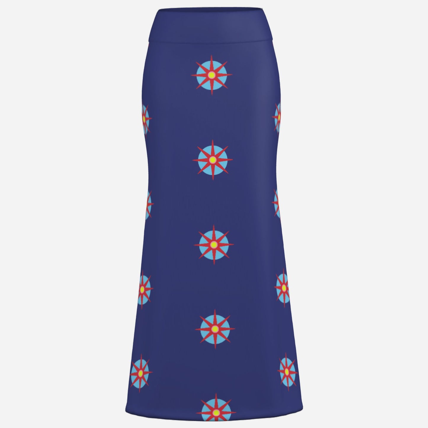 navy maxi skirt flare with8 point star celestial vibes sacred geometry ultra cool statement piece bold colour daring Melammu by Valentina Theodora