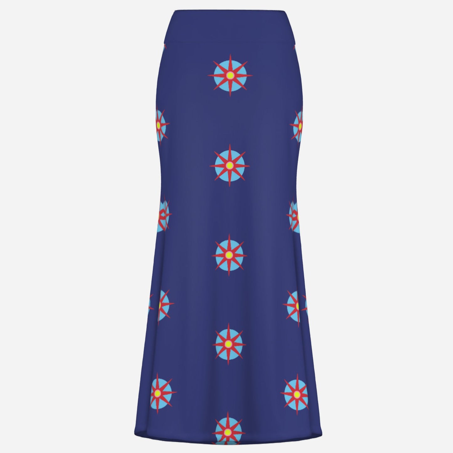 navy maxi skirt flare with8 point star celestial vibes sacred geometry ultra cool statement piece bold colour daring Melammu by Valentina Theodora