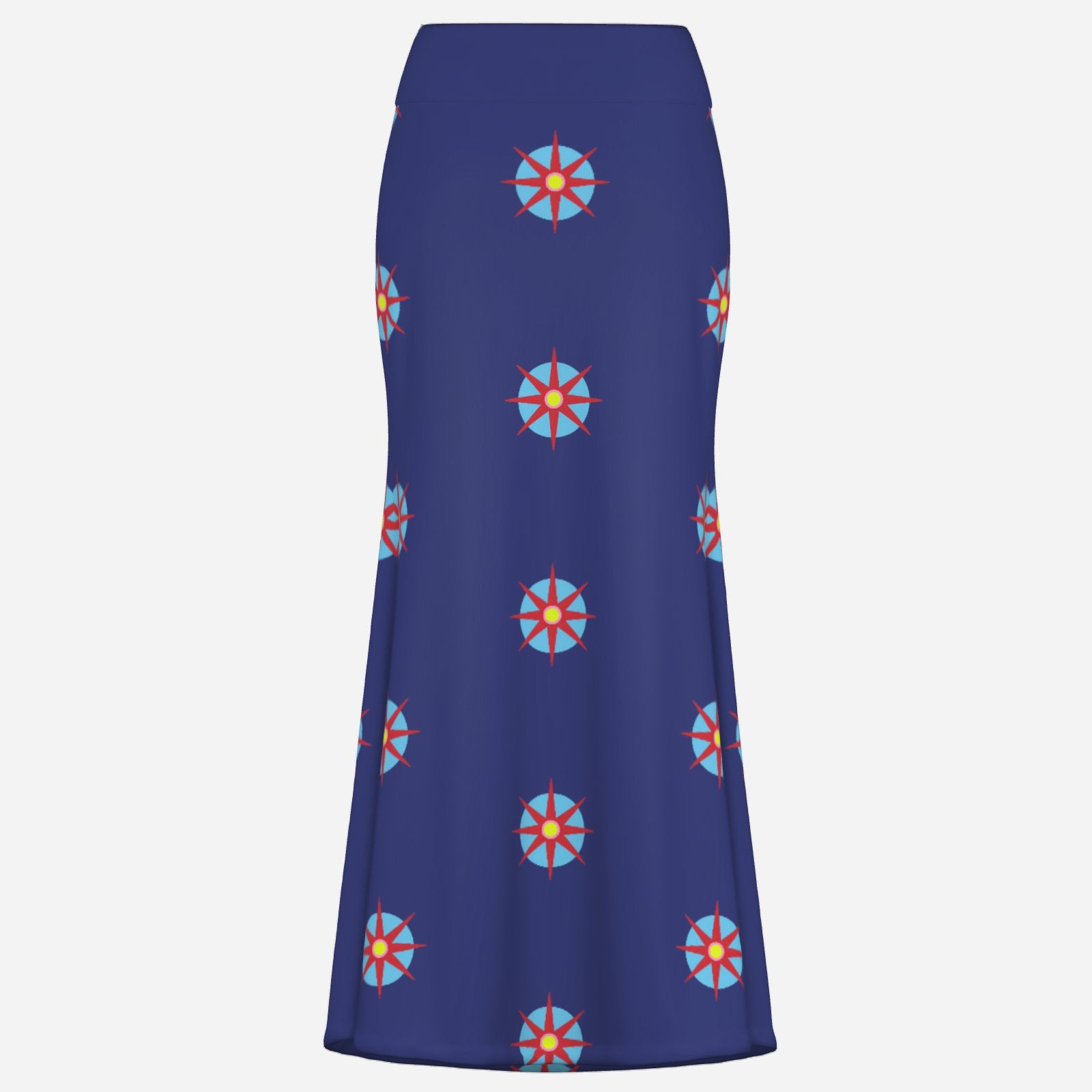 navy maxi skirt flare with8 point star celestial vibes sacred geometry ultra cool statement piece bold colour daring Melammu by Valentina Theodora