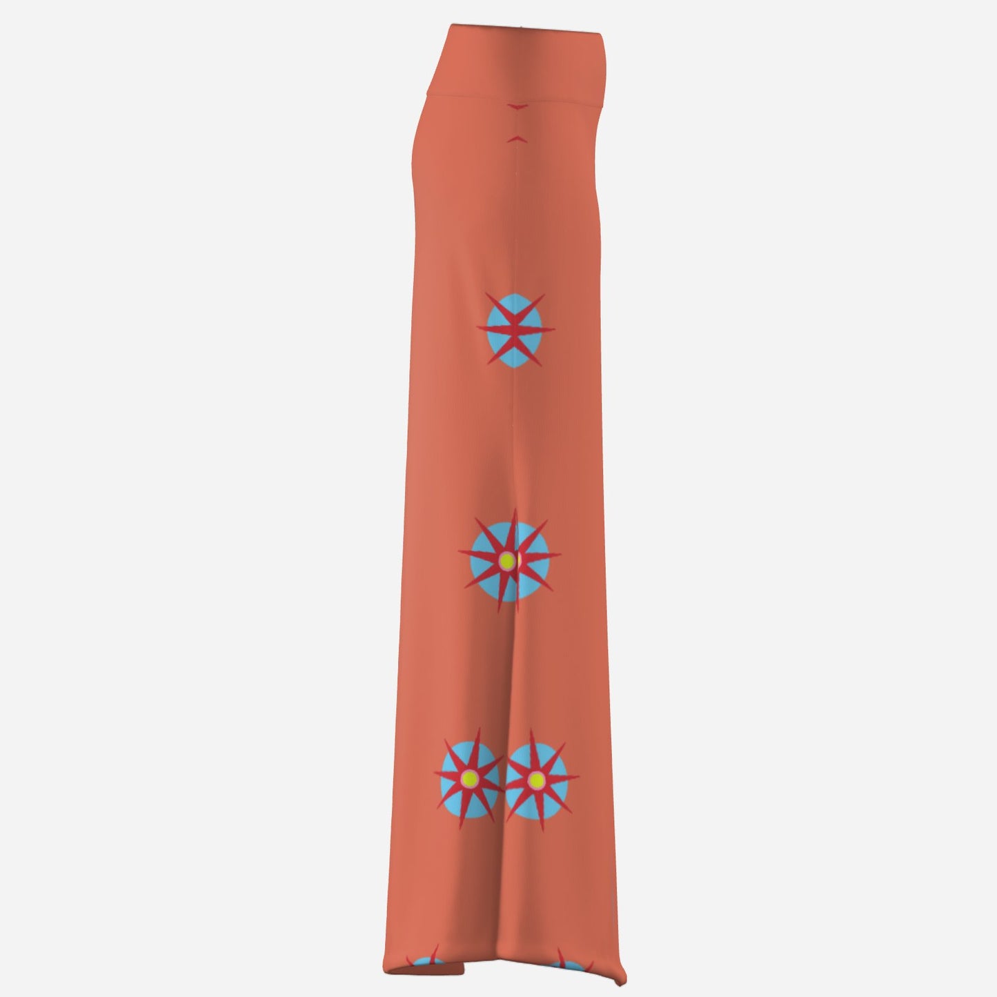 Melammu designer skirt maxi flare orange geometric star motif celestial portals esoteric clothing bright bold garments statement fashion ultra cool