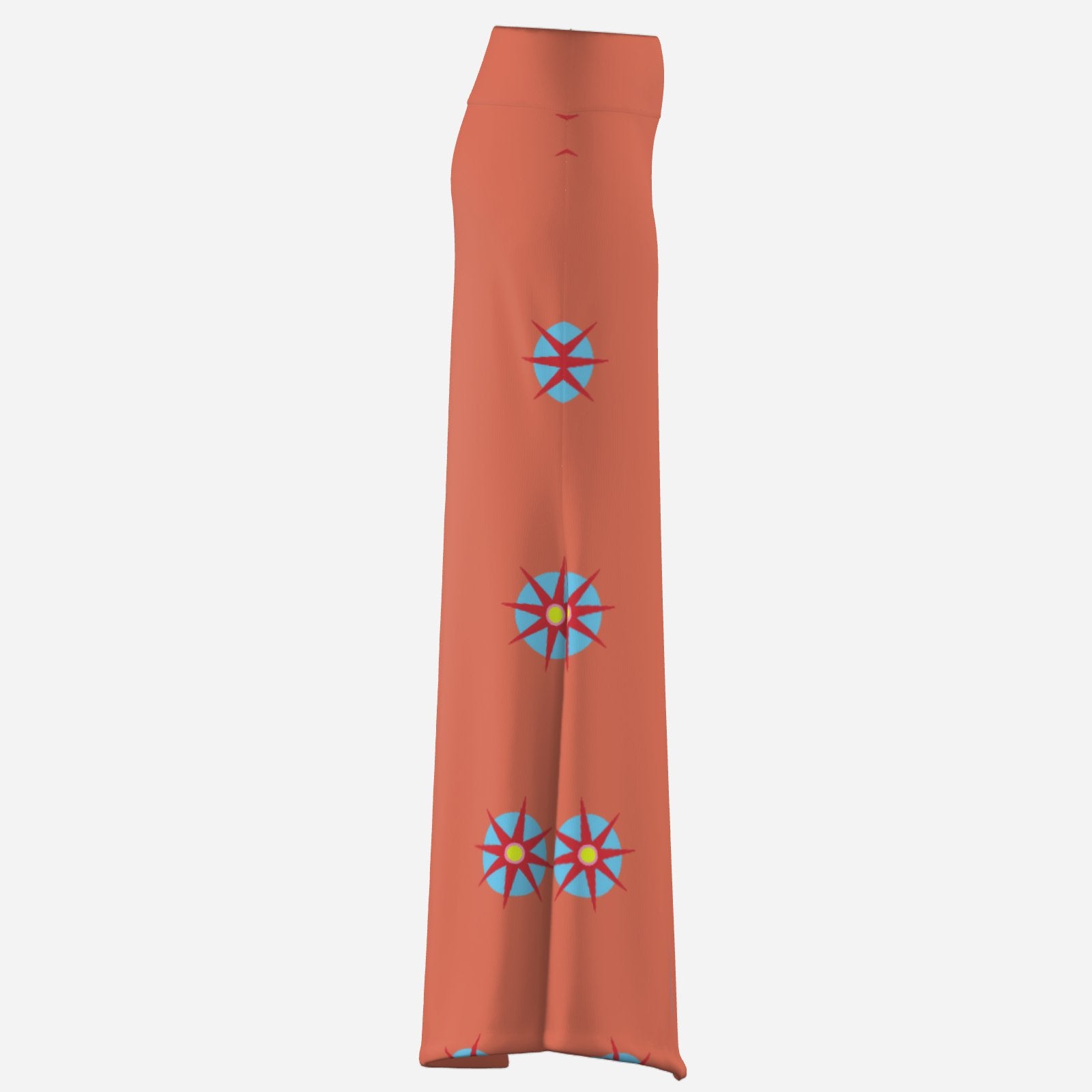 Melammu designer skirt maxi flare orange geometric star motif celestial portals esoteric clothing bright bold garments statement fashion ultra cool