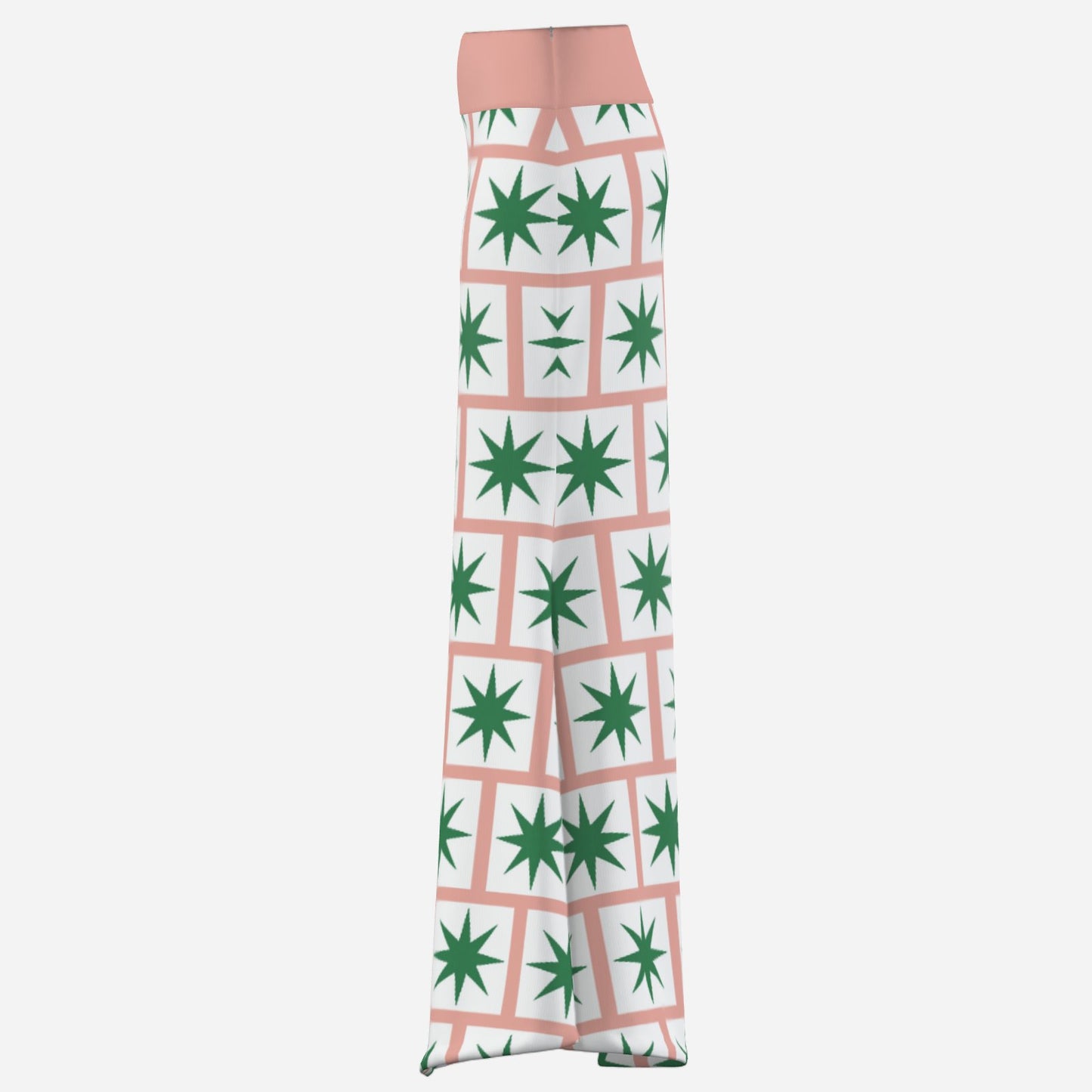 Bold Designer Valentina Theodora skirt pink maxi flared skirt with 8 point green star on white square tiles in brick formation statement piece high fashion dare to wear bold colour geometric shapes