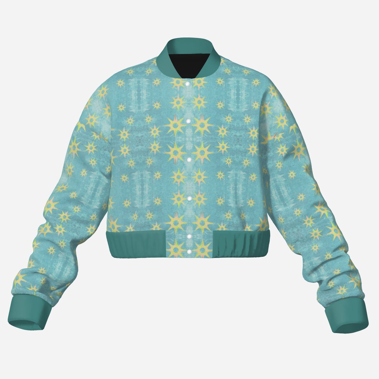 Mellamu designer teal  star fashionable golden trending boxy cropped women’s bomber jacket