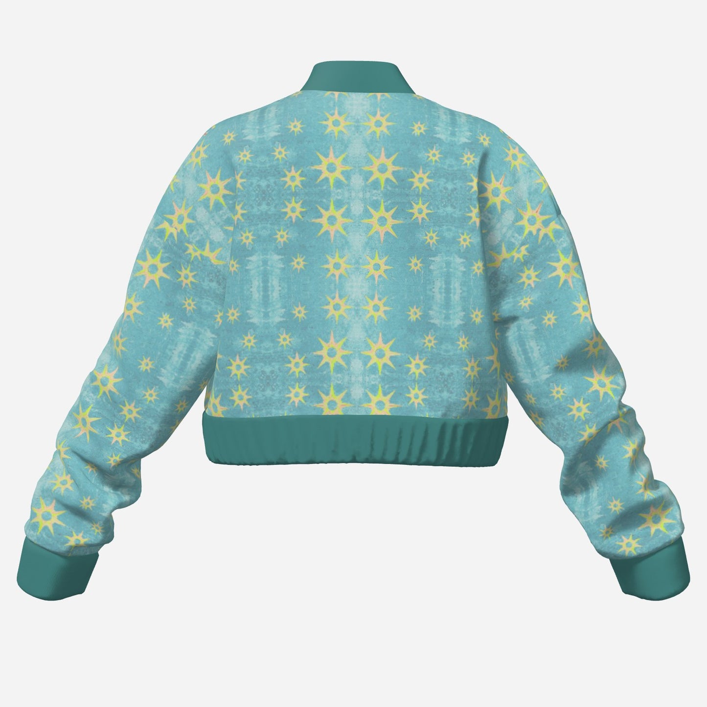 Mellamu designer teal  star fashionable golden trending boxy cropped women’s bomber jacket