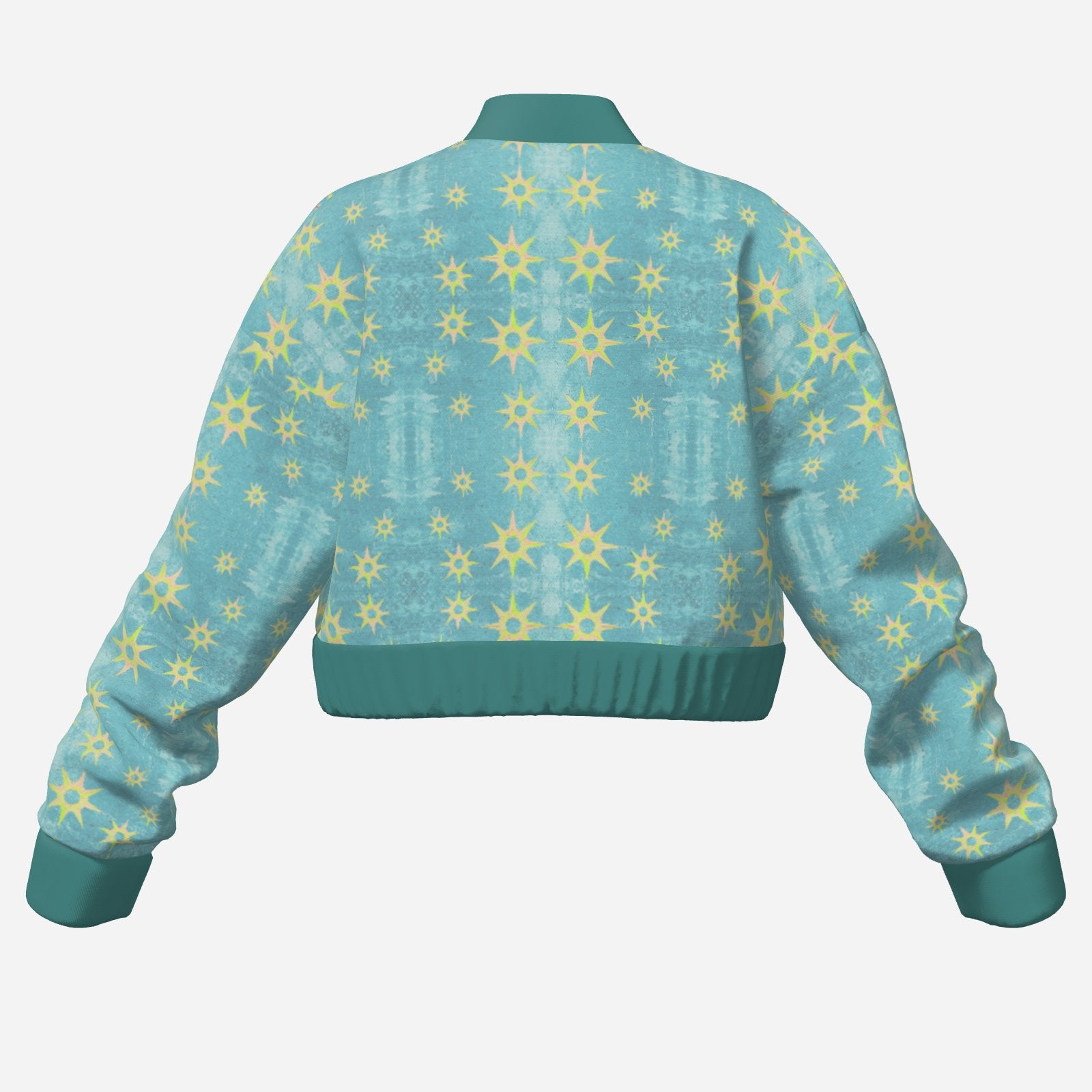 Mellamu designer teal  star fashionable golden trending boxy cropped women’s bomber jacket