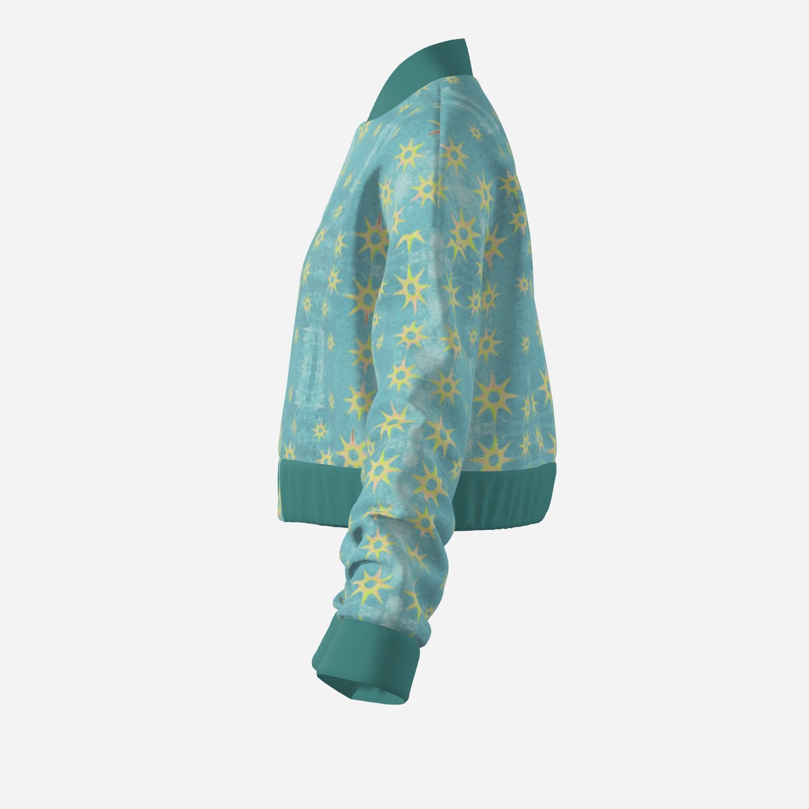 Mellamu designer teal  star fashionable golden trending boxy cropped women’s bomber jacket