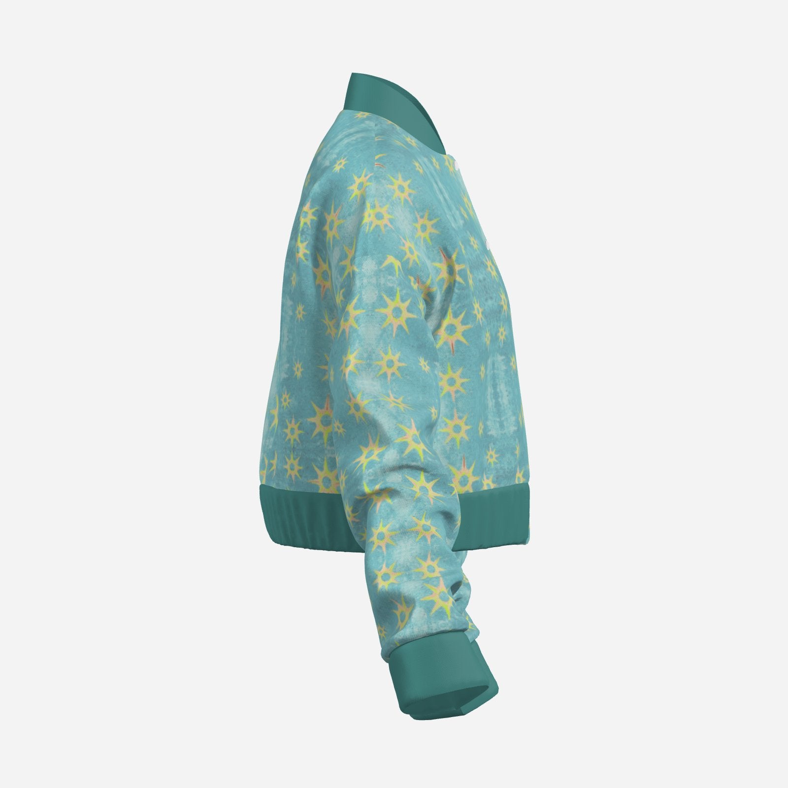Mellamu designer teal  star fashionable golden trending boxy cropped women’s bomber jacket