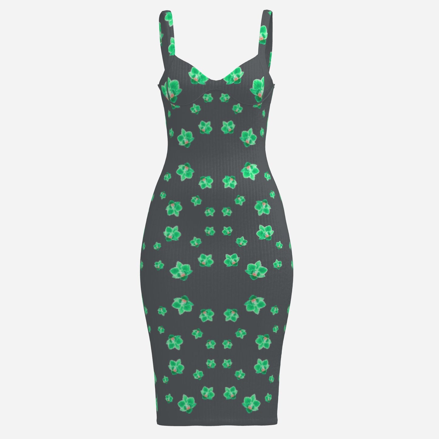 Neon green Orchid on charcoal dress stunning Melammu v neck sleeveless strappy dress