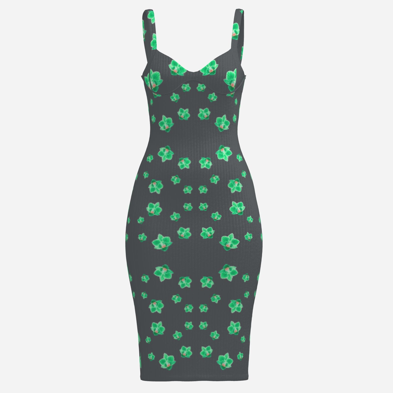 Neon green Orchid on charcoal dress stunning Melammu v neck sleeveless strappy dress