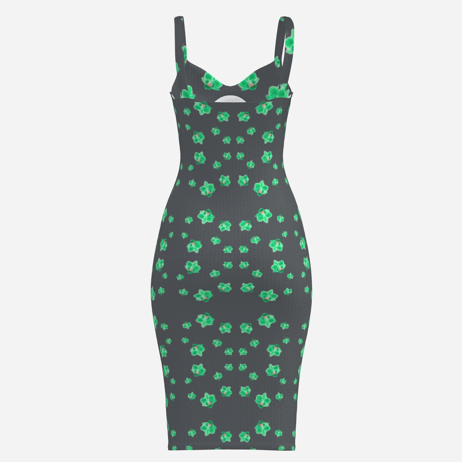 Neon green Orchid on charcoal dress stunning Melammu v neck sleeveless strappy dress