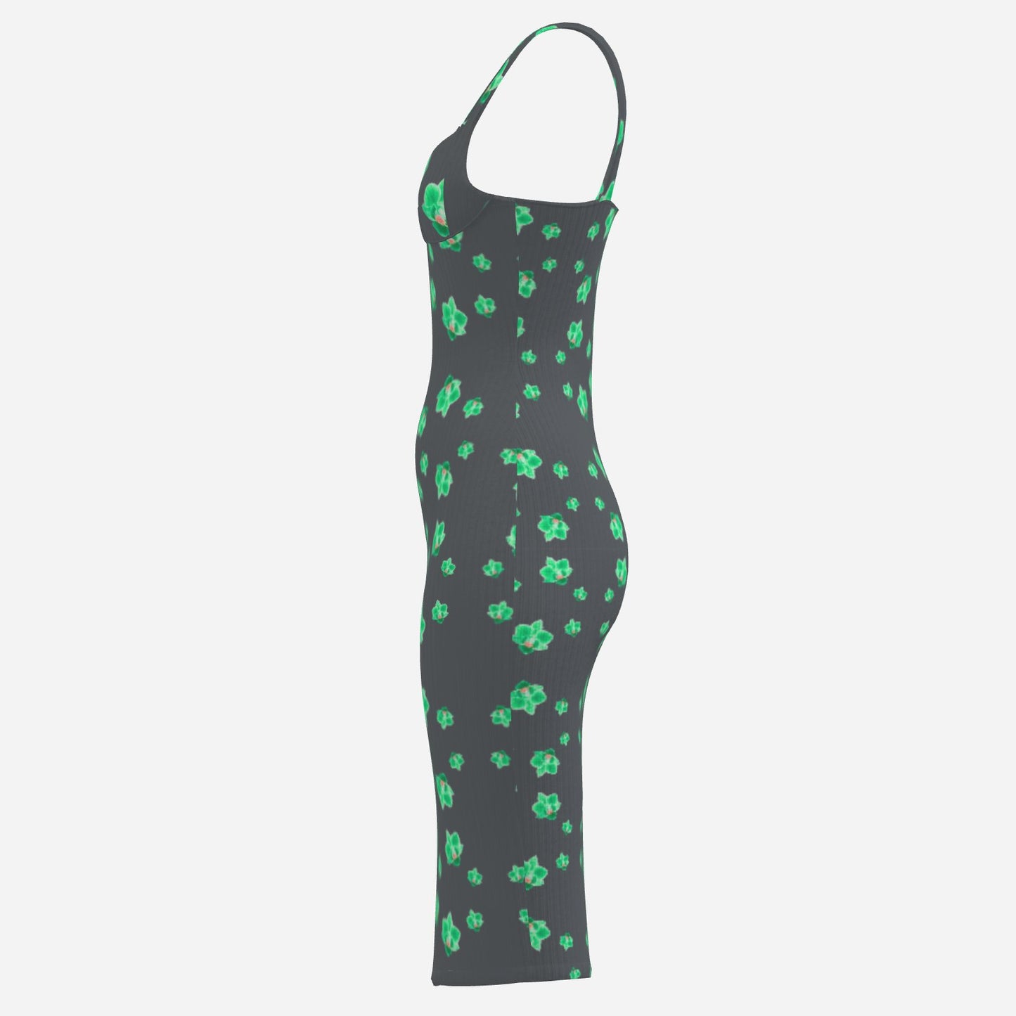 Neon green Orchid on charcoal dress stunning Melammu v neck sleeveless strappy dress
