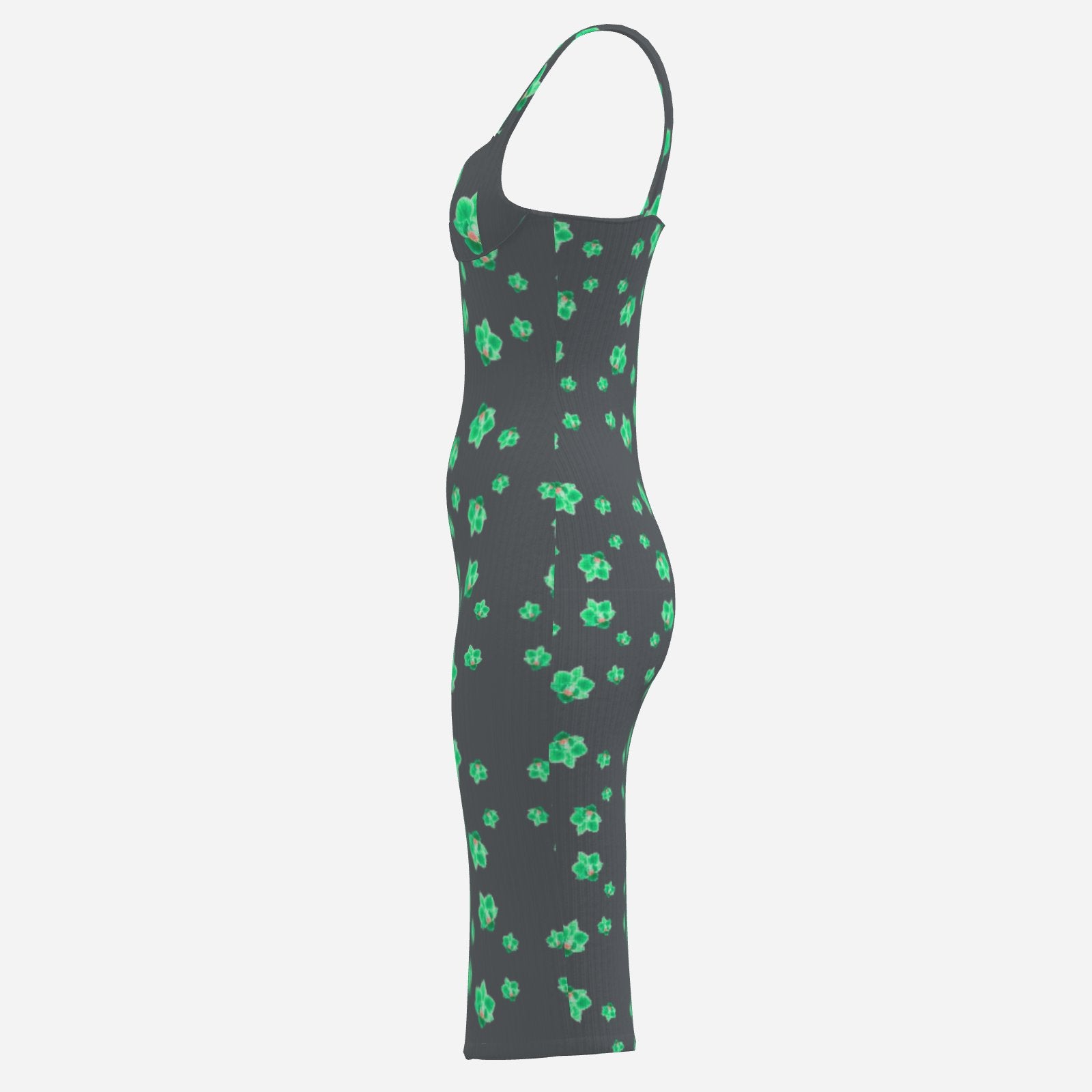 Neon green Orchid on charcoal dress stunning Melammu v neck sleeveless strappy dress