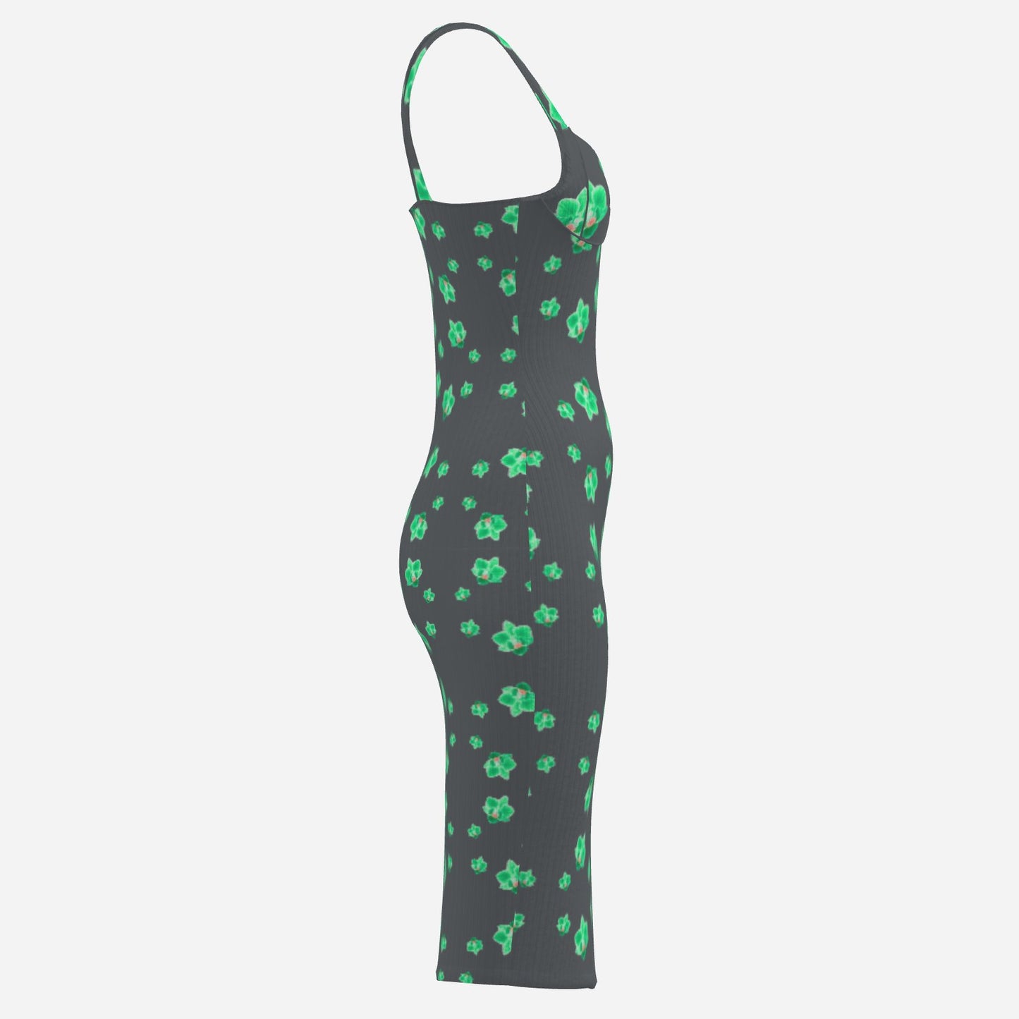Neon green Orchid on charcoal dress stunning Melammu v neck sleeveless strappy dress