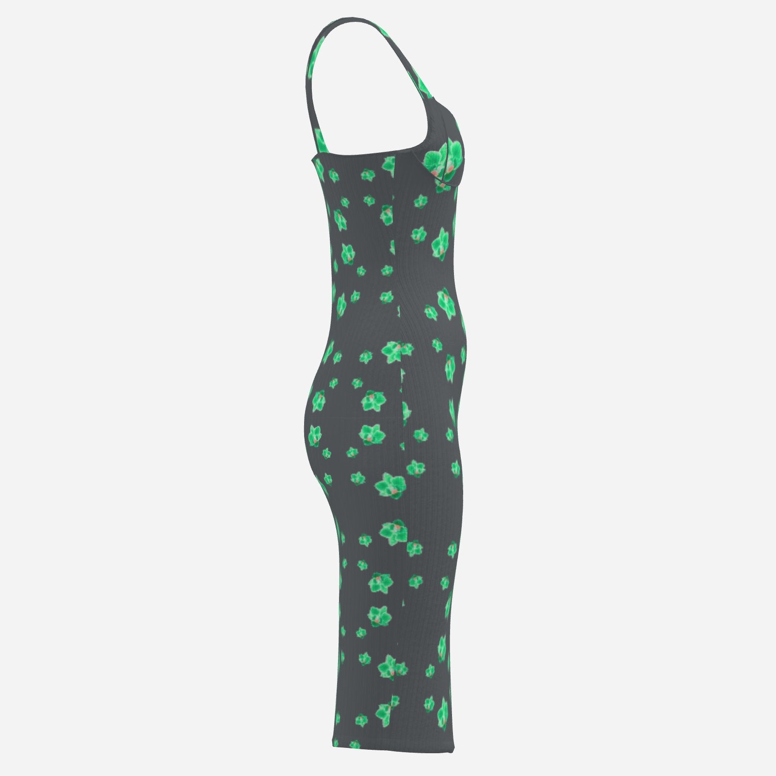 Neon green Orchid on charcoal dress stunning Melammu v neck sleeveless strappy dress
