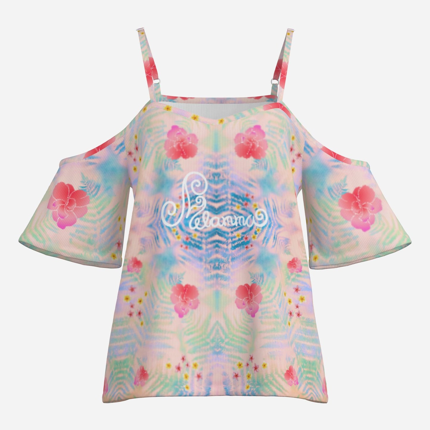 Geometric print shoulderless top botanical melammu pink garment