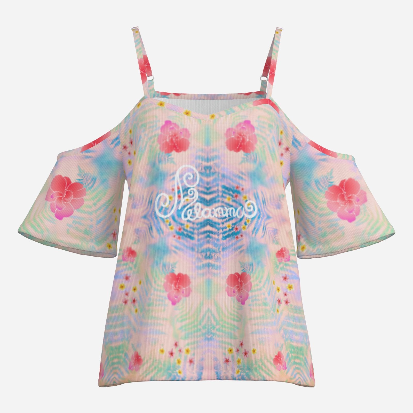 Geometric print shoulderless top botanical melammu pink garment