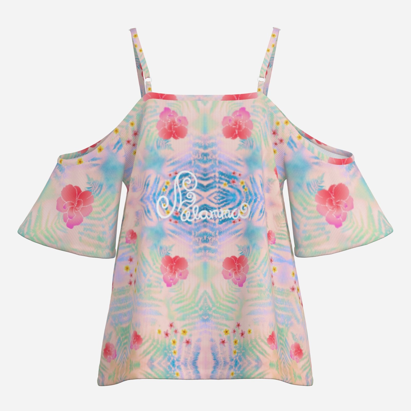 Geometric print shoulderless top botanical melammu pink garment
