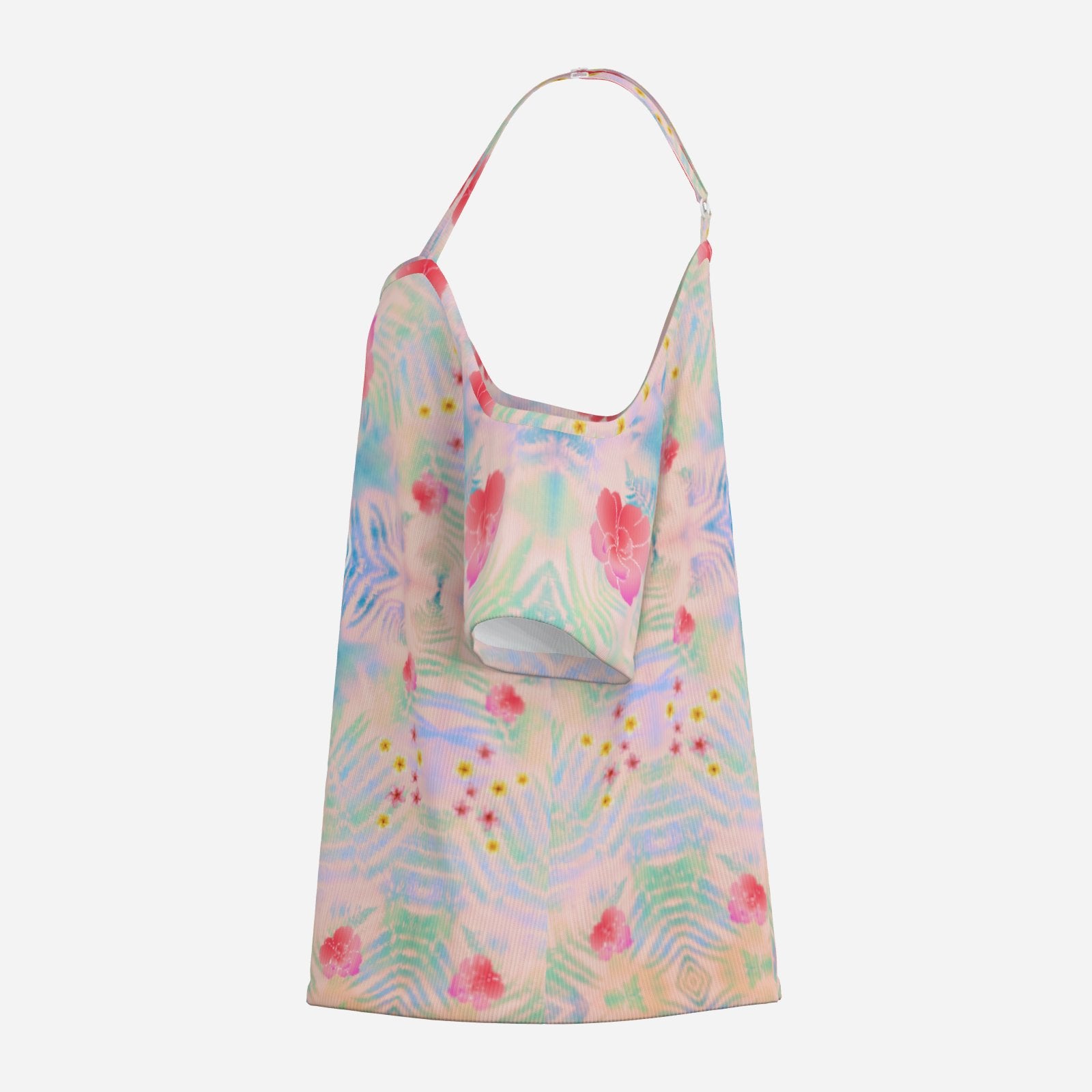 Geometric print shoulderless top botanical melammu pink garment