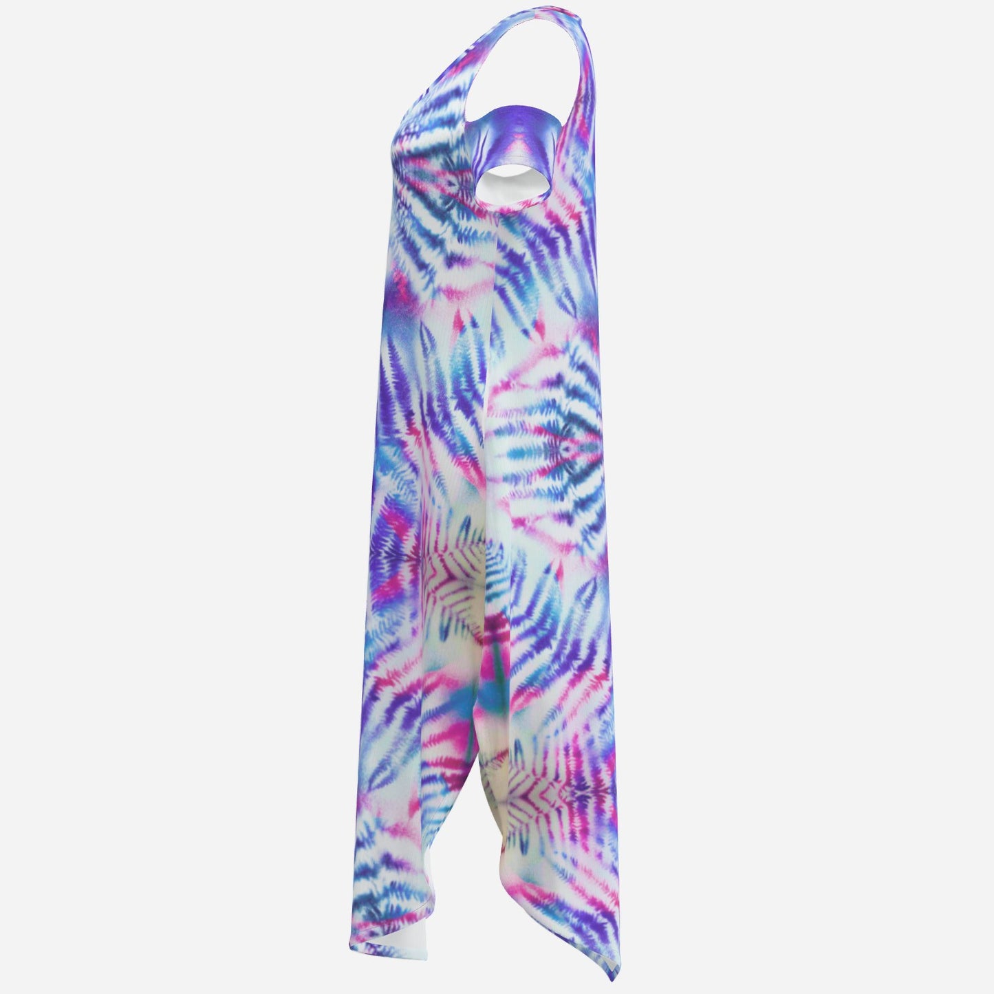 botanical kaleidoscopic geometric Blue white and purple Melammu off the shoulder dress boho