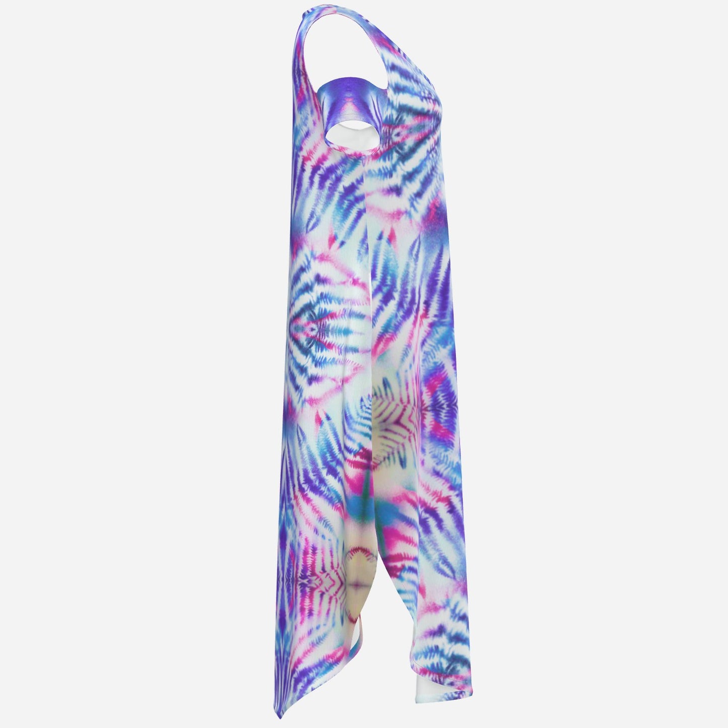 botanical kaleidoscopic geometric Blue white and purple Melammu off the shoulder dress boho