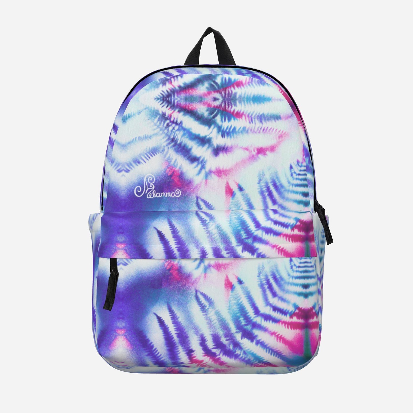 Melammu purple white pink fern art backpack bold wearable art
