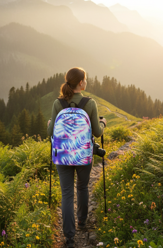 Melammu purple white pink fern art backpack bold wearable art