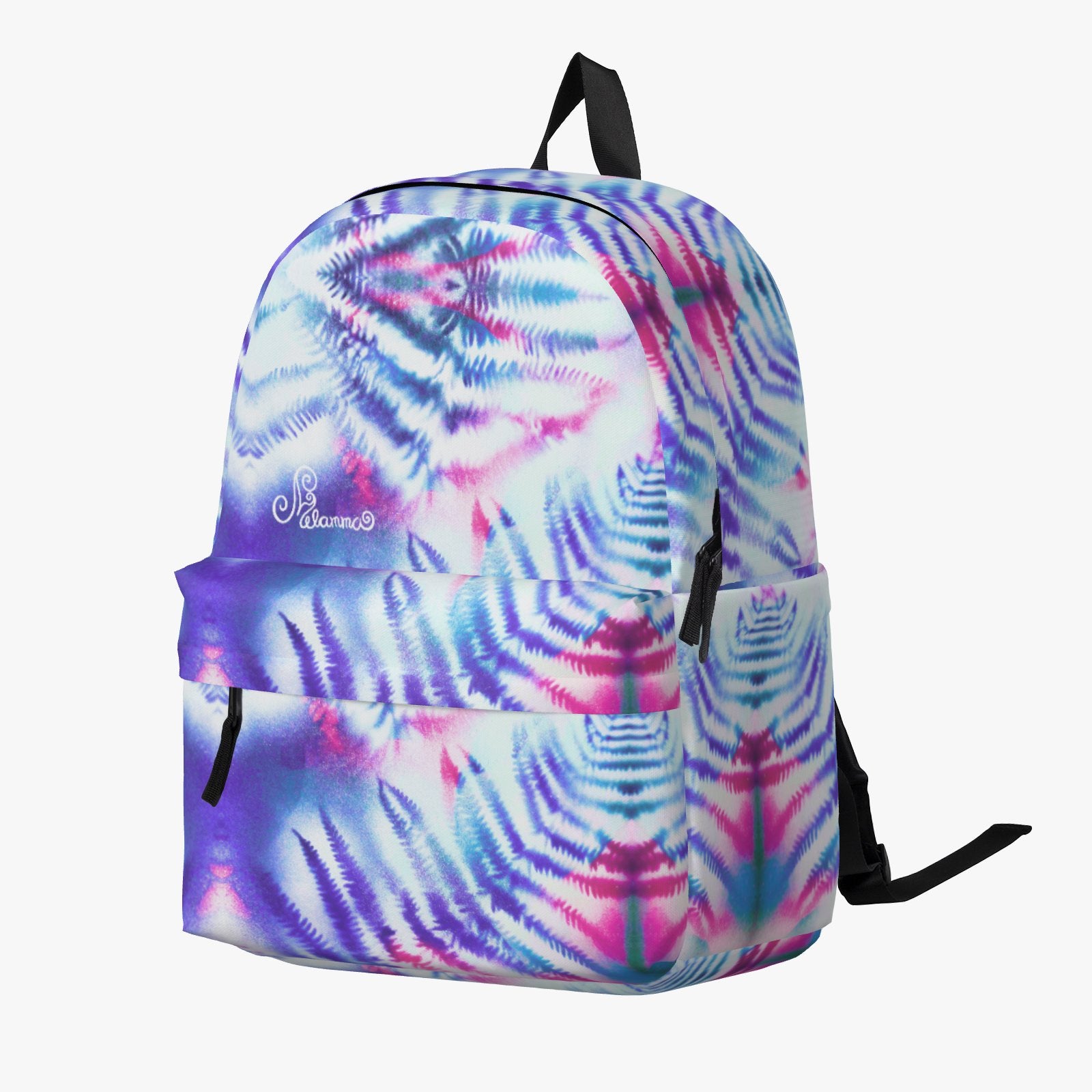 Melammu purple white pink fern art backpack bold wearable art