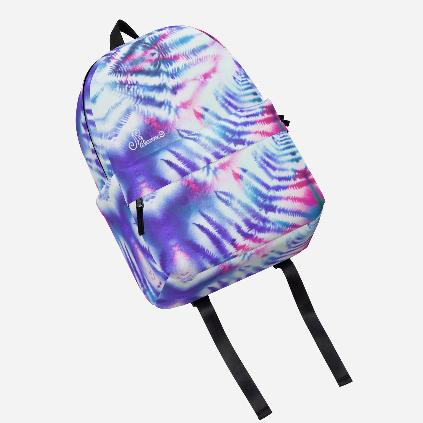 Melammu purple white pink fern art backpack bold wearable art