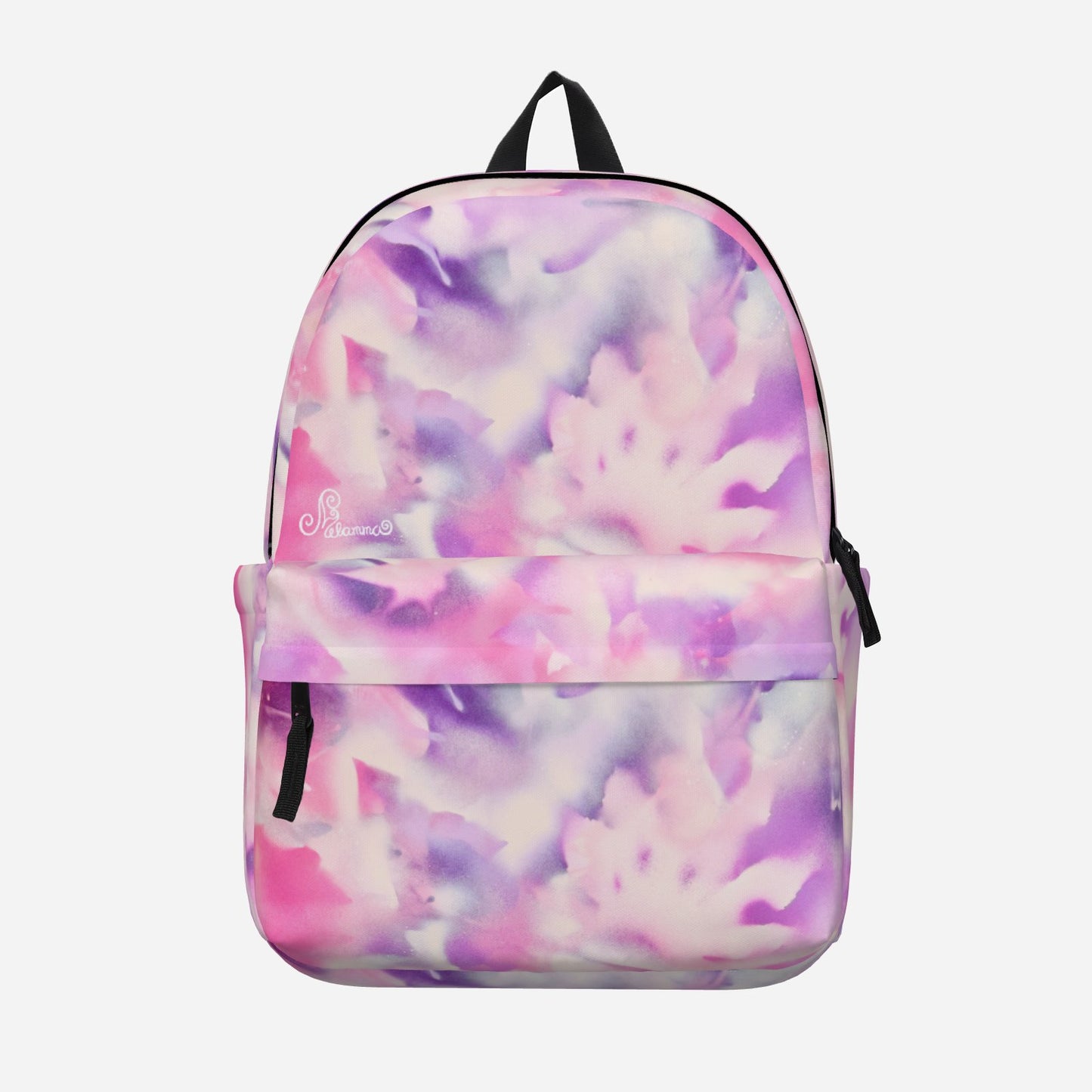 Melammu pink and purple backpack botanical spray art wearable art