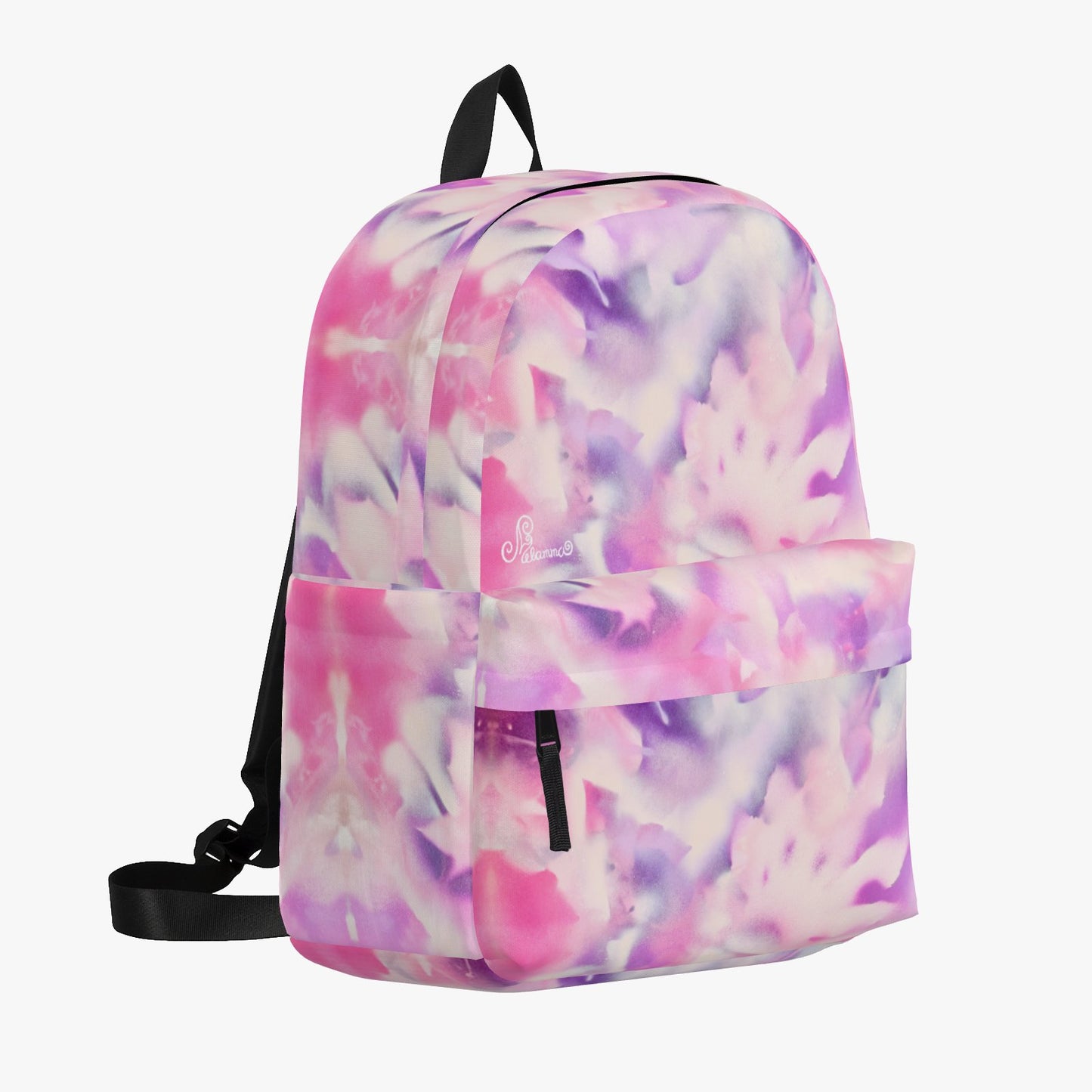 Melammu pink and purple backpack botanical spray art wearable art
